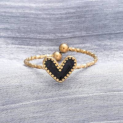 Heart 304 Stainless Steel Enamel Cuff Rings RJEW-D306-32G-02-1