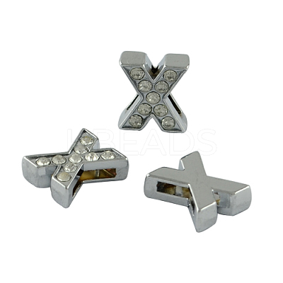 Alloy Initial Slide Charms with Grade A Rhinestones ALRI-R032-X-FF-1