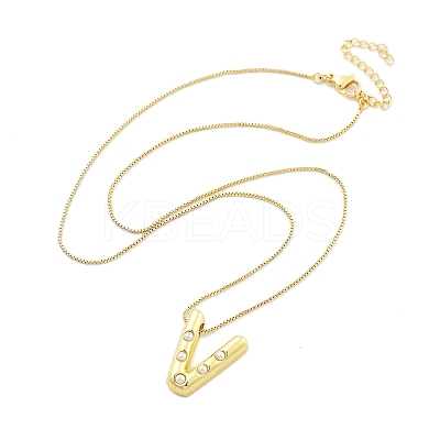 Brass & Plastic Pearl Letter Pendant Box Chain Necklaces for Women NJEW-U017-01G-22-1