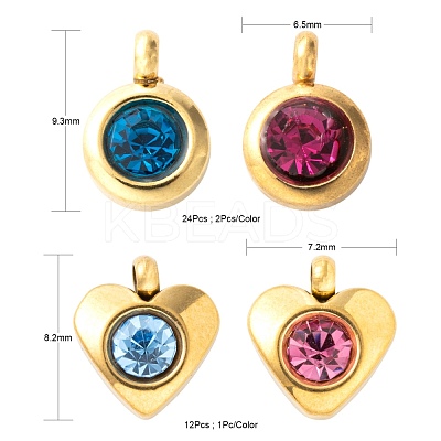 36Pcs 12 Colors 304 Stainless Steel Rhinestone Charms STAS-LS0001-29G-1