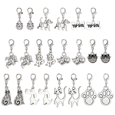 55Pcs 11 Styles Tibetan Style Alloy Kitten Dog Pendant Decorations HJEW-PH02309-1