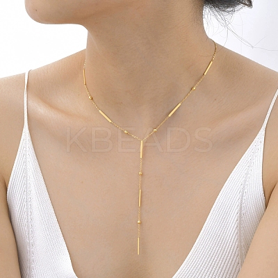 304 Stainless Steel Rectangle Link Chain Y Necklaces for Women NJEW-Z085-02G-1