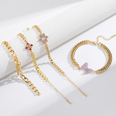 4Pcs 4 Styles Rack Plating Brass Twisted Chain Bracelet Making KK-PH0010-82-1