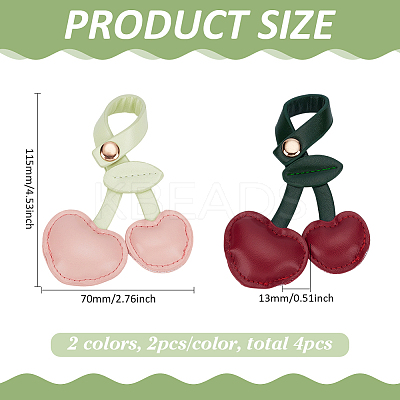 4Pcs 2 Colors PU Leather Cherry Pendant Decoration AJEW-FG0007-41-1