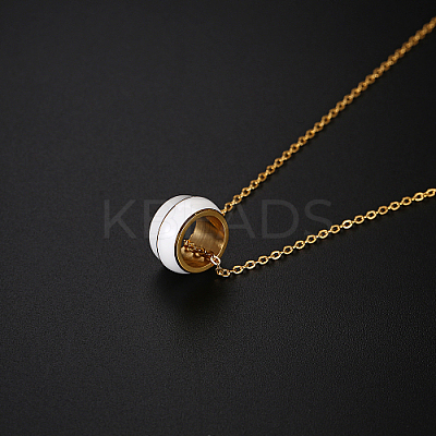 304 Stainless Steel Enamel Ring Pendant Necklaces for Women UA5273-1-1