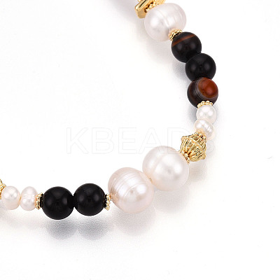 Natural Pearl & Agate & Crystal Round Beaded Necklaces NJEW-N056-01G-1