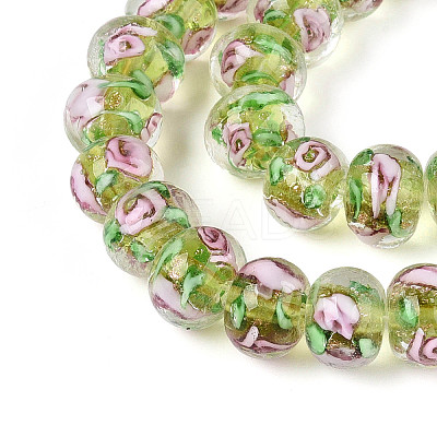Handmade Lampwork Inner Flower Rondelle Beads Strands LAMP-T022-24H-1