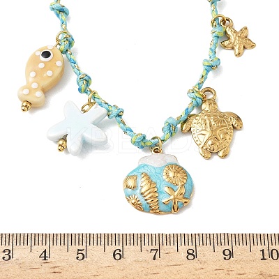 Ocean Theme Starfish Fish Turtle Shell Shape 304 Stainless Steel Pendant Necklaces LS-NJEW-D344-03G-1