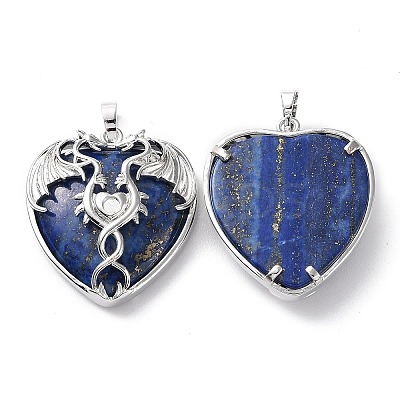 Natural Lapis Lazuli Heart Pendant Rhinestone Settings G-K339-01P-02-1