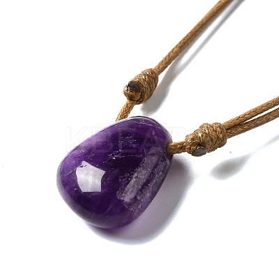 Gemstone Triangle Pendant Necklace with Waxed Cord for Women NJEW-G093-01-1