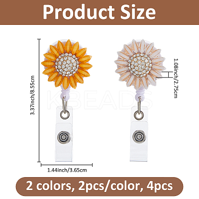 4Pcs 2 Colors Sunflower Resin & Rhinestone Badge Reel DIY-FH0009-73-1