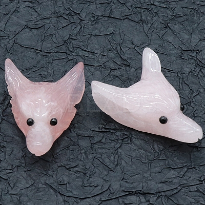 Natural Rose Quartz Carved Healing Wolf Head Figurines PW-WG25599-03-1