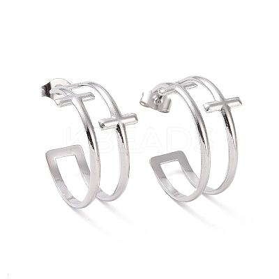 Non-Tarnish 304 Stainless Steel Double Cross Stud Earrings LS-EJEW-G326-05P-1
