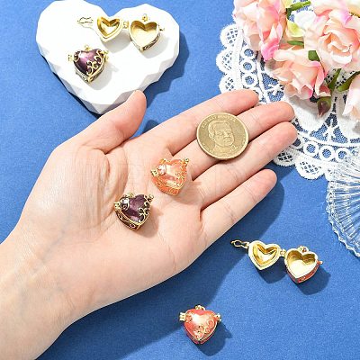6Pcs 2 Colors Brass Enamel Prayer Box Pendants KK-CJ0005-80-1