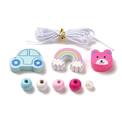 Children's Day Theme Maple Wood Jewelry Set DIY Making Kits WOOD-C006-02G-1