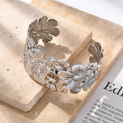 304 Stainless Steel Cuff Bangles for Women BJEW-B108-08P-1