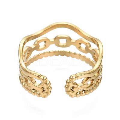 304 Stainless Steel Cable Chain Open Cuff Ring RJEW-T023-40G-1