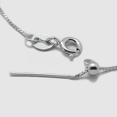 Anti-Tarnish Rhodium Plated 925 Sterling Silver Box Chain Necklaces STER-F039-45cm-13P-1