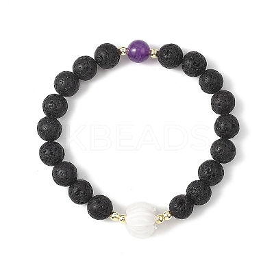 Natural Lava Rock & Lampwork & Mixed Gemstone Round Beads Stretch Bracelets for Women BJEW-JB12788-1