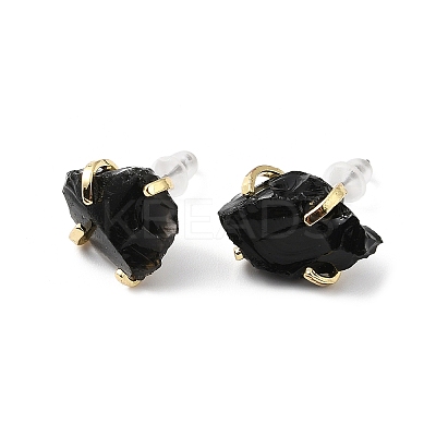 Raw Rough Natural Obsidian Stud Earrings EJEW-R148-01LG-03-1