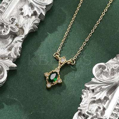304 Stainless Steel Green Cubic Zirconia Pendant Necklaces for Women NJEW-C078-01E-G-1