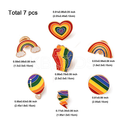 7Pcs 7 Styles Pride Rainbow Theme Enamel Pins JEWB-FP0001-05-1