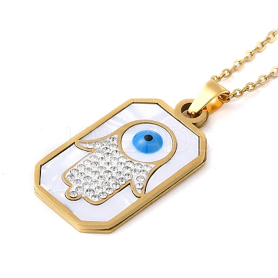 Hamsa Hand with Evil Eye Natural Shell Enamel Pendant Necklaces NJEW-E104-06G-1