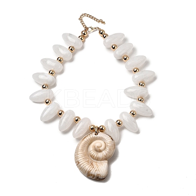 Summer Beach Resin Conch Shaped Pendant CCB Plastic Beaded Necklaces with Alloy End Chains NJEW-D336-03B-G-1