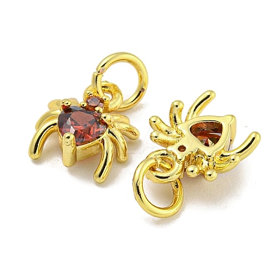 Rack Plating Brass Micro Pave Cubic Zirconia Spider Charms ZIRC-I065-02C-1