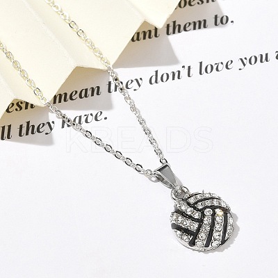Zinc Alloy Crystal Rhinestone Sport Ball Pendant Cable Chain Necklaces LS-NJEW-U024-01P-04-1