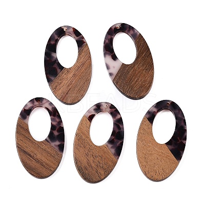 Transparent Resin and Walnut Wood Pendants RESI-T057-02B-1
