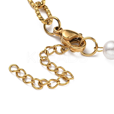 Ion Plating(IP) 304 Stainless Steel Paperclip & Plastic Pearl Beaded Chain Necklaces NJEW-E098-05G-1