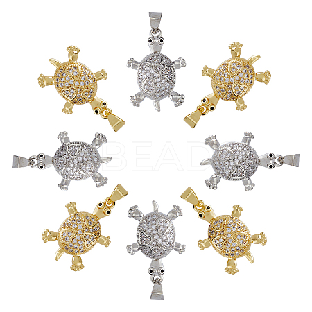 8Pcs 2 Colors Brass Micro Pave Clear Cubic Zirconia Pendants KK-DC0003-85-1