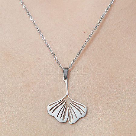 201 Stainless Steel Hollow Ginkgo Leaf Pendant Necklace NJEW-OY001-64-1