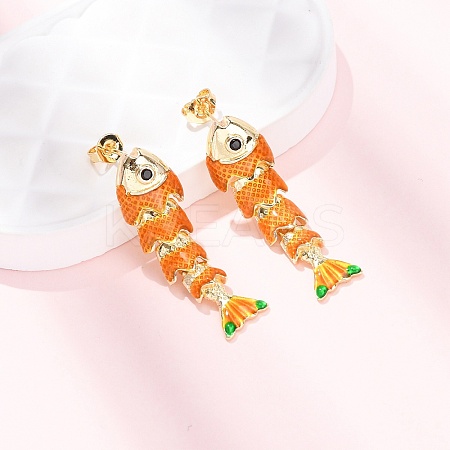 Fish Brass Micro Pave Cubic Zirconia Dangle Stud Earrings EJEW-C174-05G-02-1
