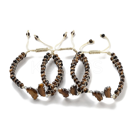 Natural Tiger Eye Braided Round Bead Bracelets BJEW-K251-06A-1