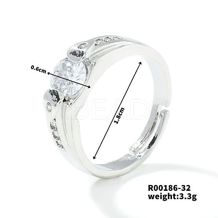 Fashionable Unisex Brass Micro Pave Clear Cubic Zirconia Solitaire Ring VA2990-9-1