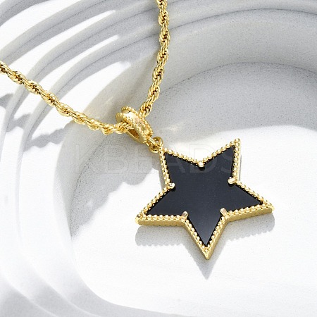 Brass Enamel Star Pendant Necklaces for Women NJEW-K381-09G-01-1