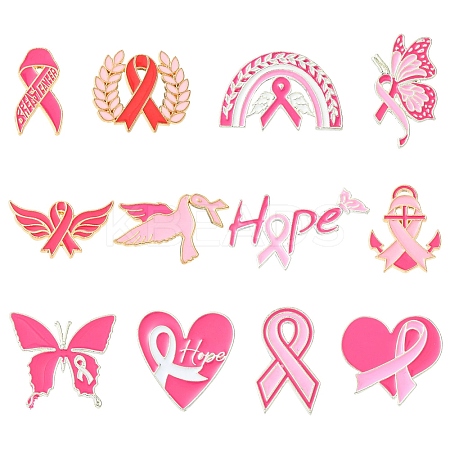 12Pcs 12 Styles Awareness Ribbon Enamel Pins JEWB-CJ0001-51-1