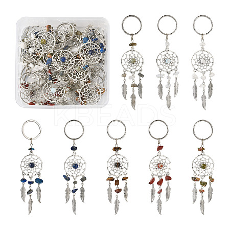 16Pcs 8 Style Natural & Synthetic Gemstone Keychain KEYC-KS0001-04-1