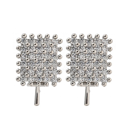Rack Plating Brass Micro Pave Clear Cubic Zirconia Studs Earrings Finding KK-T072-15P-01-1