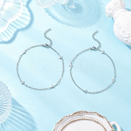 304 Stainless Steel Cross Link Anklets AJEW-AN00722-01-1