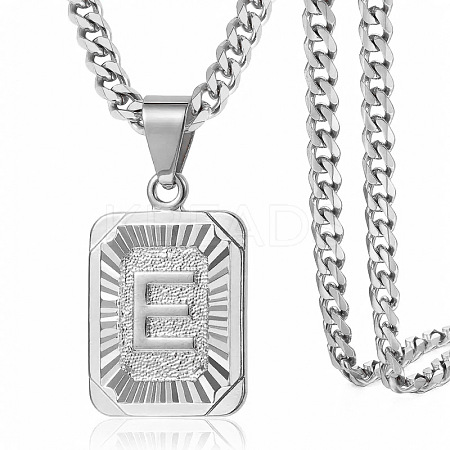 Rectangle with Letter Pattern 304 Stainless Steel Pendant Necklaces FS-WGFC766-01-1