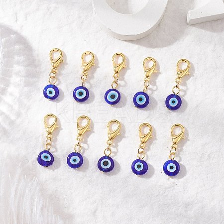 10Pcs Flat Round Handmade Evil Eye Lampwork Pendant Decorations HJEW-JM03489-05-1