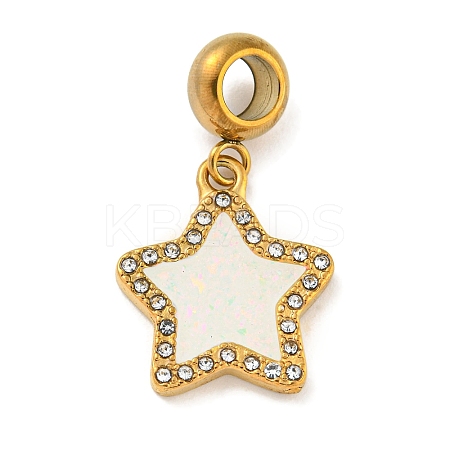 Ion Plating(IP) 304 Stainless Steel Pave Crystal Rhinestone European Dangle Charms X-STAS-U005-45G-02-1