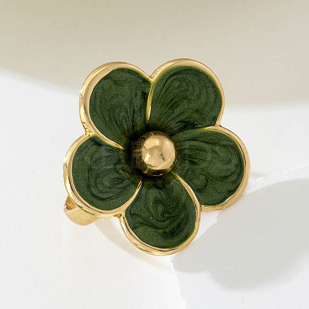 Flower Alloy Enamel Finger Rings for Women FS-WG5F22E-03-1