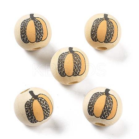 Halloween Printed Schima Wood European Beads WOOD-G023-07D-1