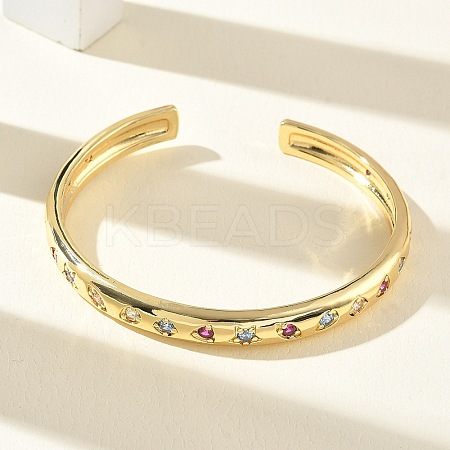 Brass Micro Pave Cubic Zirconia Cuff Bangles for Women BJEW-A172-02G-1