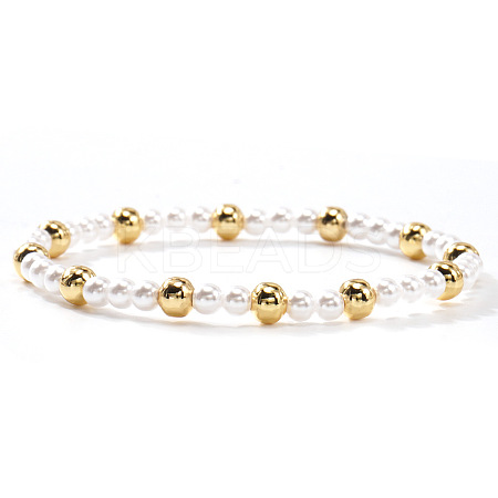 Elegant Imitation Pearl & Brass Beads Stretch Bracelets for Women YV1811-4-1