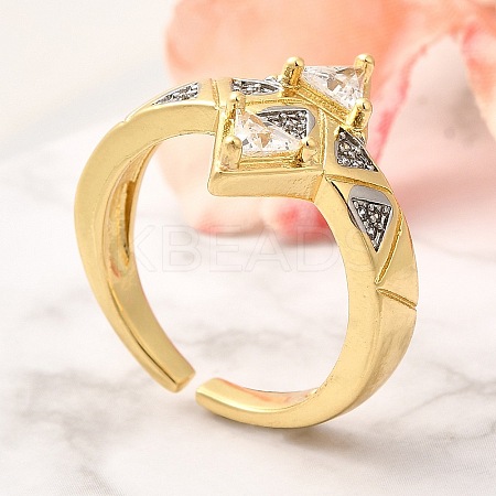 Brass Micro Pave Clear Cubic Zirconia Cuff Rings RJEW-U035-10GP-1